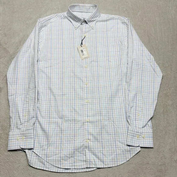 Peter Millar Crown Lite Stretch Button Down Shirt Mens M Plaid White MSRP $160 - Picture 2 of 7